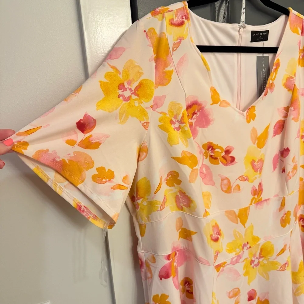 Lane Bryant Cream Midi Dress with Yellow & Pink Floral Print - Picture 3 of 9
